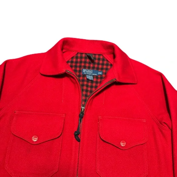 Vintage Polo Ralph Lauren Wool Mackinaw Cruiser Ski Togs Jacket Red Men’s Medium - Picture 2 of 12